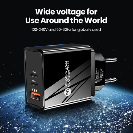 USB+2PD Type-C mobile phone charger LED with light travel charging head - V.I.P Digital Presence