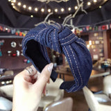 New Fashion Denim Hairband Wide Side Headband Center Knot Headwear Soft Turban Hair Accessories - V.I.P Digital Presence