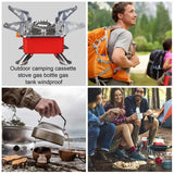 Estufa de gas portátil plegable y resistente al viento para acampar al aire libre, ideal para mochileros, acampadas, senderismo y picnics.