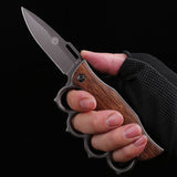 Wooden Handle Boxing Glove Folding Knife Outdoor Folding Knife Stainless Steel Carry Knife Field Portable Pocket Knife
