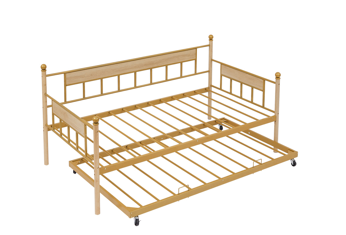 Daybed sofa bed metal framed with trundle twin size  golden 77'' L x 40.6'' W x 14.5''H