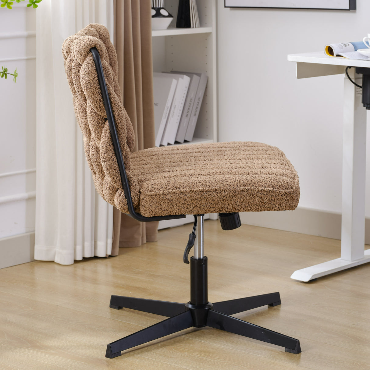 Armless Office Desk Chair No Wheels BROWN