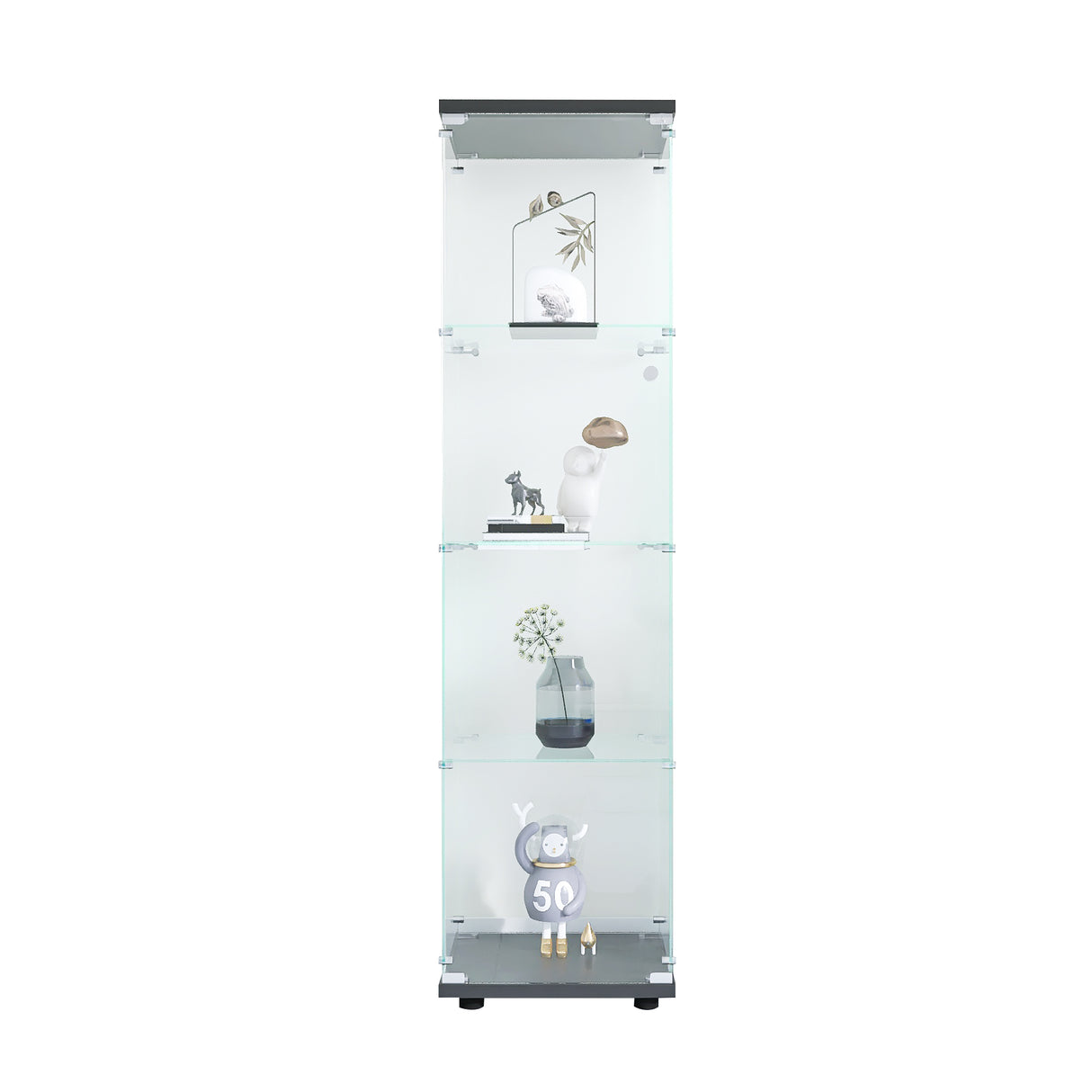 4 glass display cabinets with door shelves, floor standing antique bookshelf, 64.7 "* 16.7" * 14.3 ", black - V.I.P Digital Presence