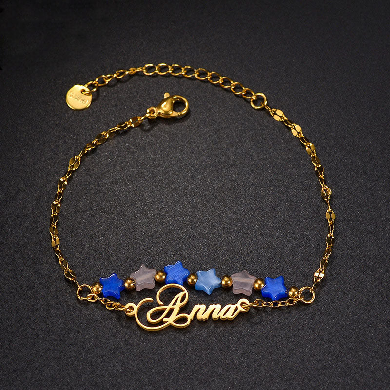 DIY letter bracelet personality cat's eye stone five-pointed star double-layer stacking hand jewelry bracelet - V.I.P Digital Presence