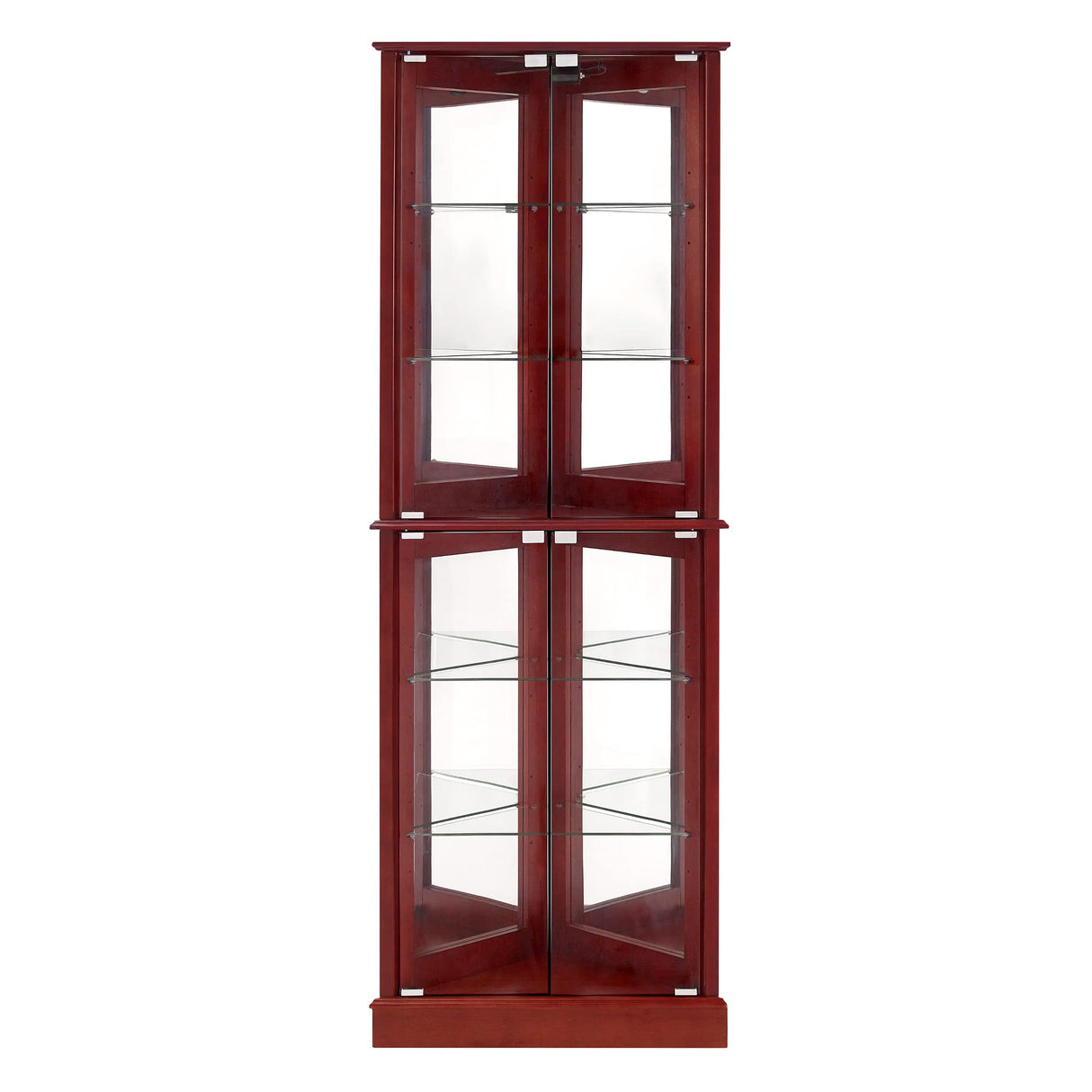 Corner Curio Dispaly Cabinet with Lights, Adjustable Tempered Glass Shelves, Mirrored Back,Cherry(E26 light bulb not included) - V.I.P Digital Presence