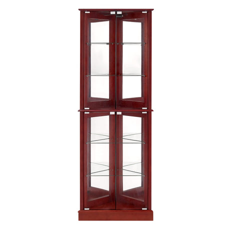 Corner Curio Dispaly Cabinet with Lights, Adjustable Tempered Glass Shelves, Mirrored Back,Cherry(E26 light bulb not included) - V.I.P Digital Presence