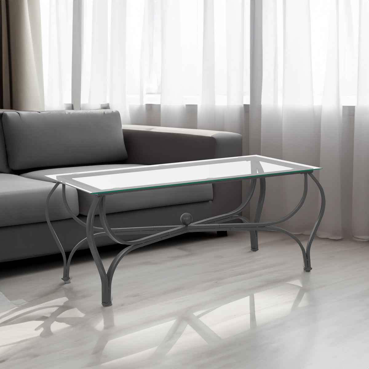 Tempered glass surface 3-piece coffee table decoration rectangular coffee table with 2 square end tables (country black) - V.I.P Digital Presence