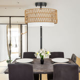 3-Light Semi Flush Mount Ceiling Light Fixture, Boho Rattan Light Fixtures Ceiling, Farmhouse Drum Light with Fabric Shade - V.I.P Digital Presence