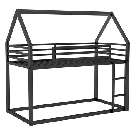 Twin over Twin House Bunk Bed with Built-in Ladder,Black - V.I.P Digital Presence