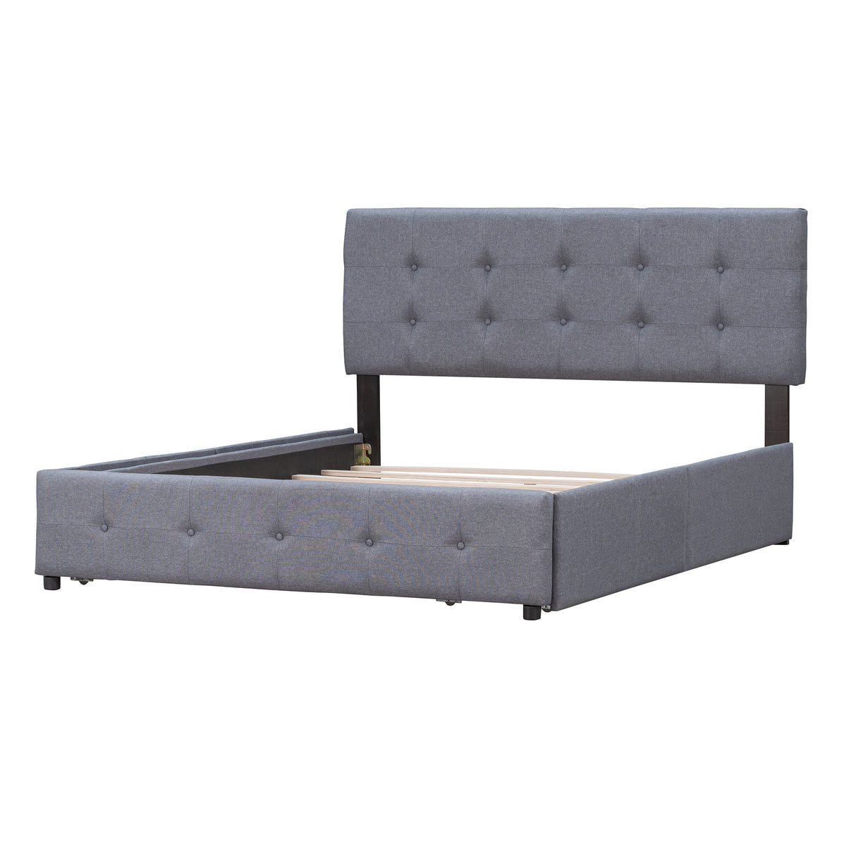 Upholstered Platform Bed with Classic Headboard and 4 Drawers No Box Spring Needed Linen Fabric Queen Size Dark gray - V.I.P Digital Presence