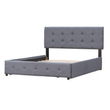 Upholstered Platform Bed with Classic Headboard and 4 Drawers No Box Spring Needed Linen Fabric Queen Size Dark gray - V.I.P Digital Presence