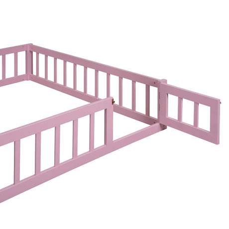 Wooden Full Size Children's Bed with Detachable Headboard and Integrated Clothes Drying Rack, Pink - V.I.P Digital Presence