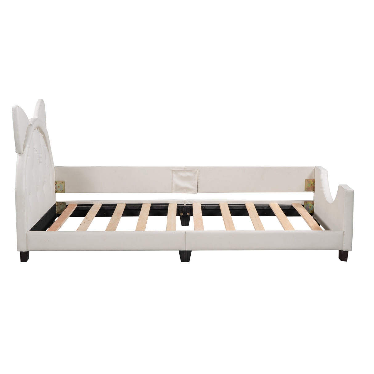 Twin Size Upholstered Daybed with Carton Ears Shaped Headboard  White