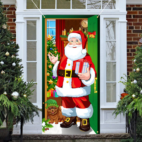 New Christmas Door Curtains, Flags, Outdoor Photography, Santa Claus and Puppies, Background Decoration, Hanging Cloth - V.I.P Digital Presence