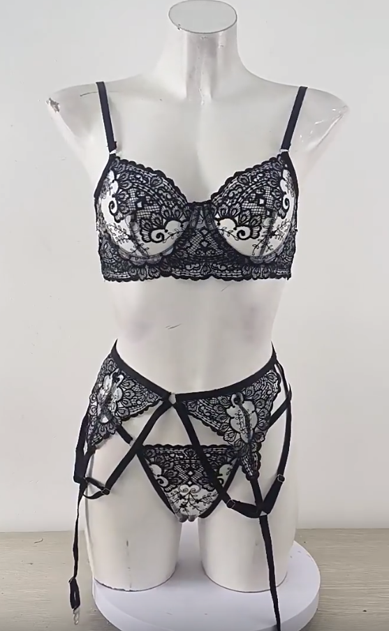 Sexy Red Embroidered Perspective Sexy Underwear Multi piece Set for Women - V.I.P Digital Presence