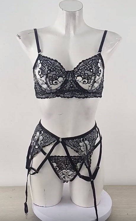 Sexy Red Embroidered Perspective Sexy Underwear Multi piece Set for Women - V.I.P Digital Presence