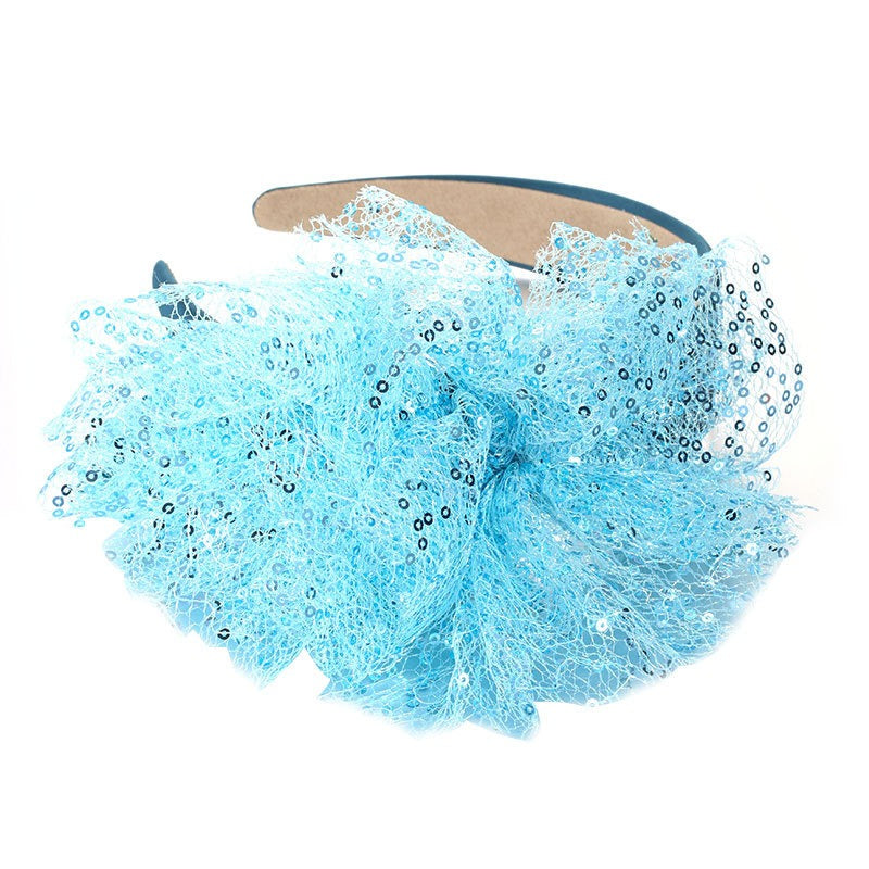 Solid color sequin flower wide edge girl style mesh headband - V.I.P Digital Presence