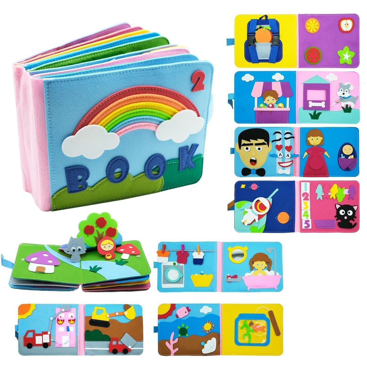 Felt cloth book three-dimensional early education book kindergarten rainbow Montessori children's teaching aids cloth book - V.I.P Digital Presence
