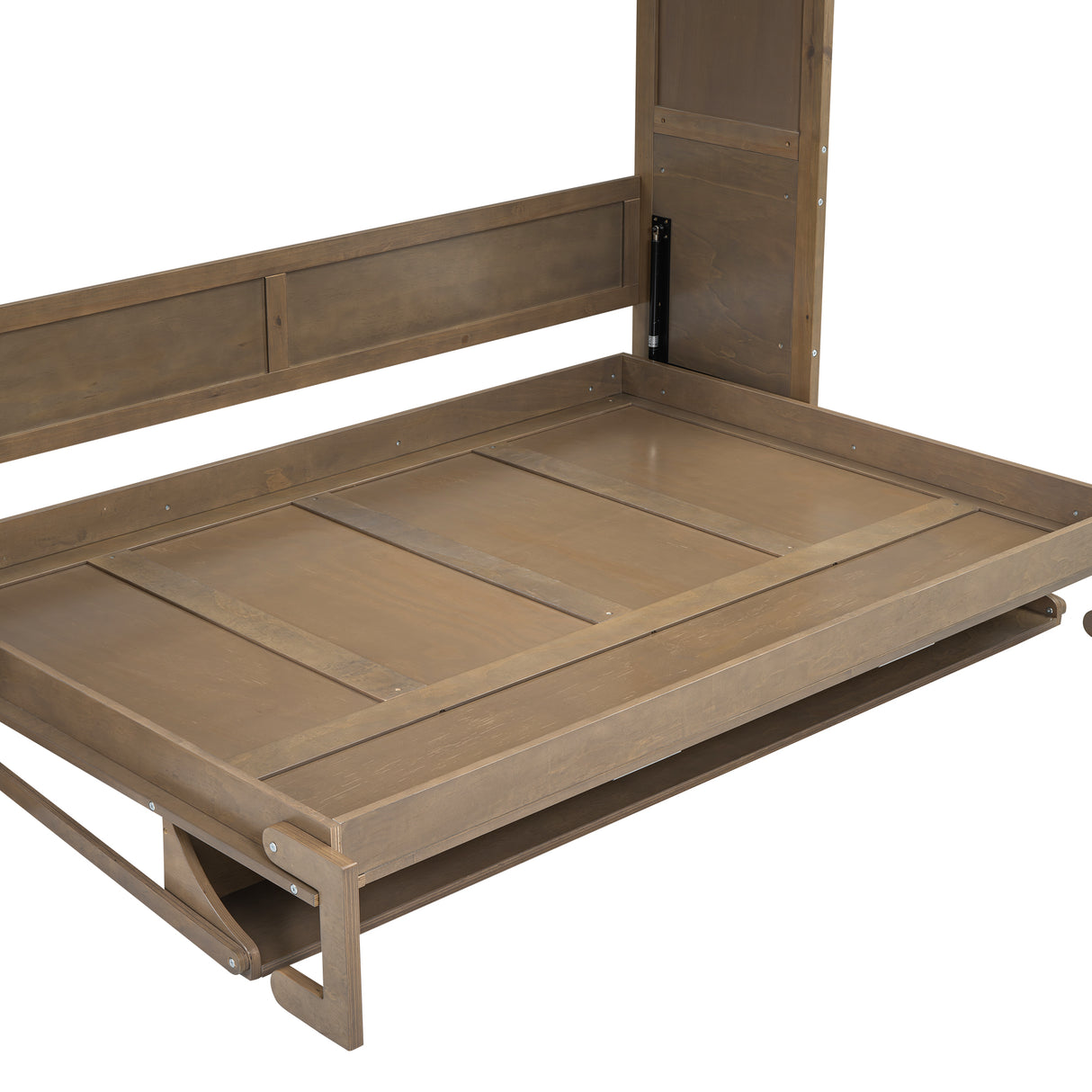 Full Size Murphy Bed with Wardrobe, Drawers and Open Shelves, Antique Grey - V.I.P Digital Presence