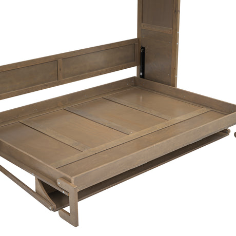 Full Size Murphy Bed with Wardrobe, Drawers and Open Shelves, Antique Grey - V.I.P Digital Presence