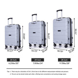 Hardshell Suitcase Spinner Wheels PP Luggage Sets Lightweight Suitcase with TSA Lock,3-Piece Set (20/24/28) ,Silver