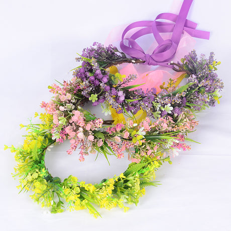 Flower garland headpiece simulation full sky star small floral ribbon lavender hair accessory studio Hanfu headband - V.I.P Digital Presence