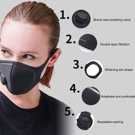 Unisex Sponge Dustproof PM2.5 Pollution Half Face Mouth Mask With Breath Valve Wide Straps Washable Reusable Muffle Respirator - V.I.P Digital Presence