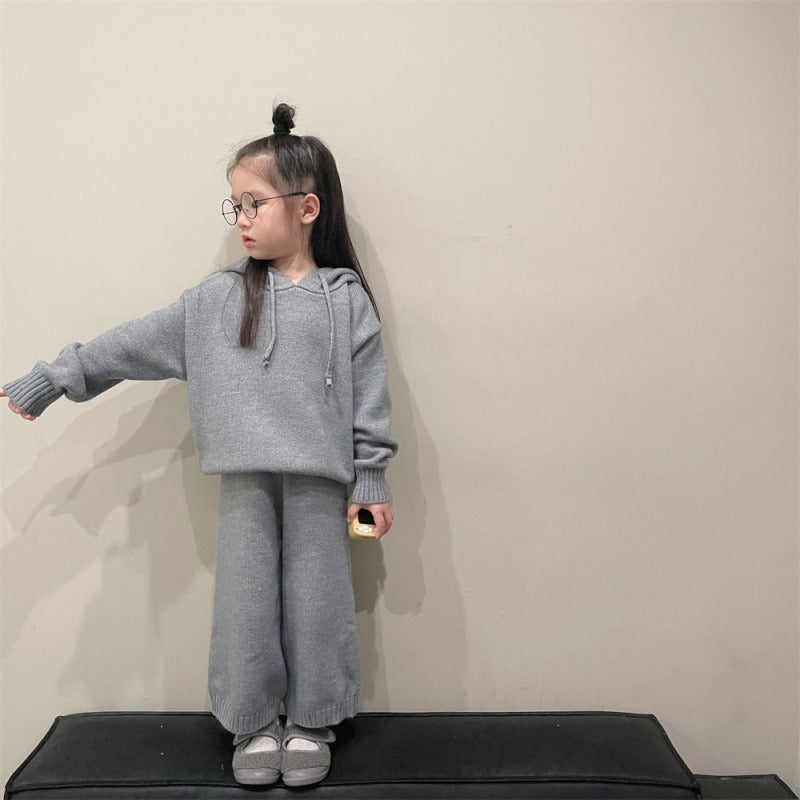 Small And Medium-Sized Children's Korean Children's Sweater Suit Winter Boys And Girls' Thick Hooded Knitting Two-Piece Set - V.I.P Digital Presence