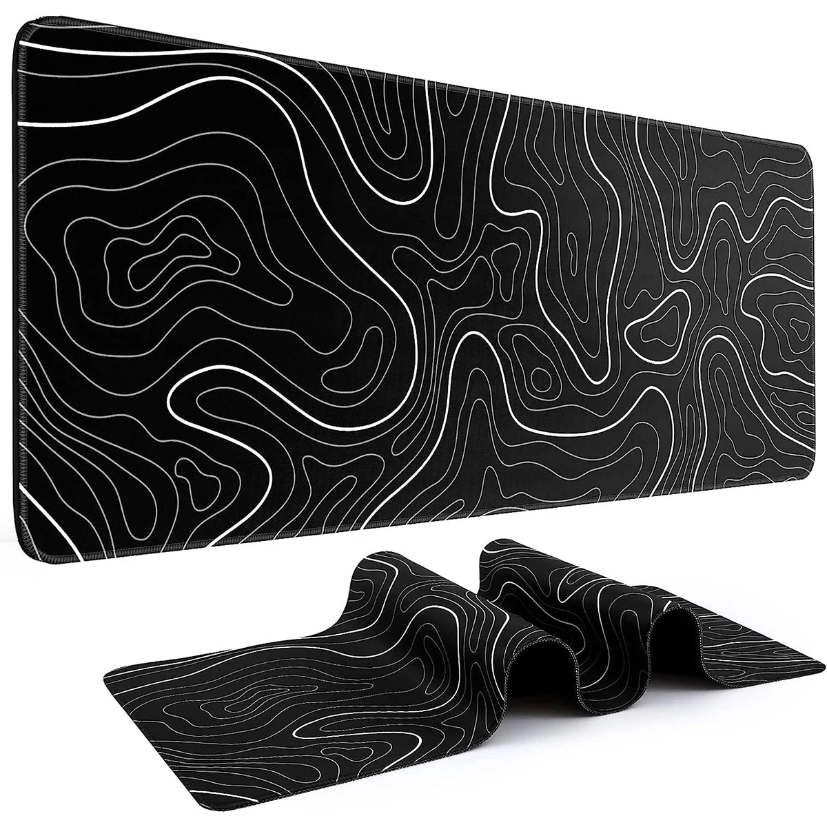 1 alfombrilla de ratón para juegos, alfombrilla de teclado grande de 31,5 x 11,8 pulgadas, alfombrilla de ratón topográfica en blanco y negro para teclado con antideslizante