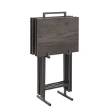 Folding office desk TV tray table set of 4 TV trays with storage rack wooden folding TV tray foldable snack table, rural gray - V.I.P Digital Presence