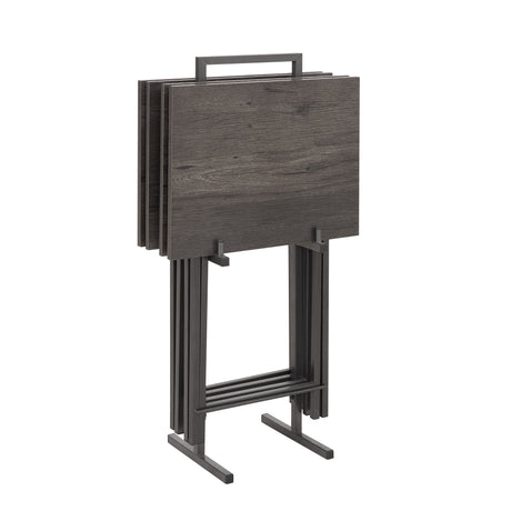 Folding office desk TV tray table set of 4 TV trays with storage rack wooden folding TV tray foldable snack table, rural gray - V.I.P Digital Presence