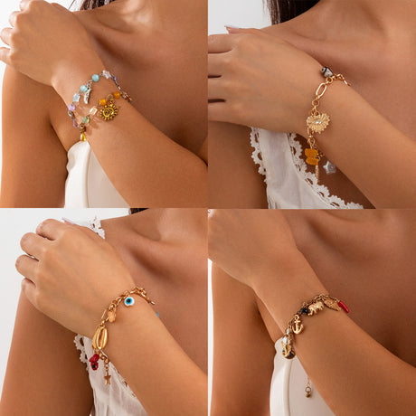 Fashionable and versatile peach heart turquoise bracelet, irregular alloy multi-element shell bracelet - V.I.P Digital Presence