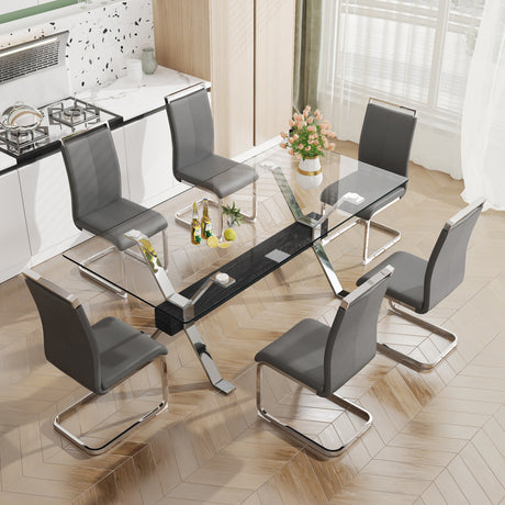 Dining table Modern tempered glass dining table Large modern office desk with silver plated metal legs and MDF crossbars - V.I.P Digital Presence