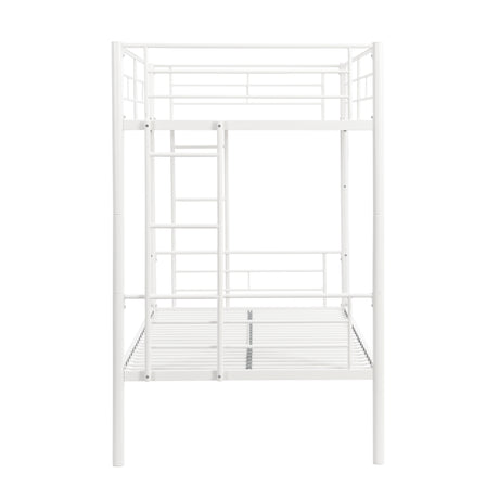 Twin metal bunk beds, metal structure bed frame with safety guardrails and 2 ladders, convertible bunk beds, white - V.I.P Digital Presence