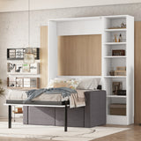 Twin Size Murphy Bed Wall Bed with Sofa,with Shelves,White - V.I.P Digital Presence