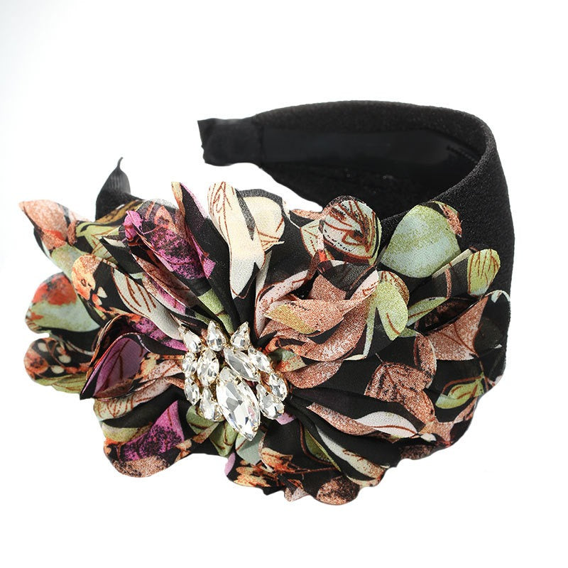 Diamond inlaid fabric flower toothed anti slip exaggerated headband - V.I.P Digital Presence