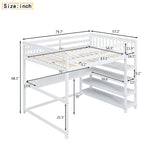 Full Size Loft Bed with Storage Shelves and Under-bed Desk  White