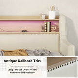 Twin Size Daybed with Storage Drawers, Upholstered Daybed with Charging Station and LED Lights, Beige - V.I.P Digital Presence