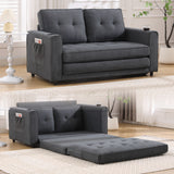 Three in one soft cushion cushion cushion sofa, folding mattress sofa bed, with side pockets and cup holder, dark gray - V.I.P Digital Presence