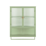 23.62"Glass Doors Modern Two-door Wall Cabinet with Featuring Two-tier Enclosed Storage Green