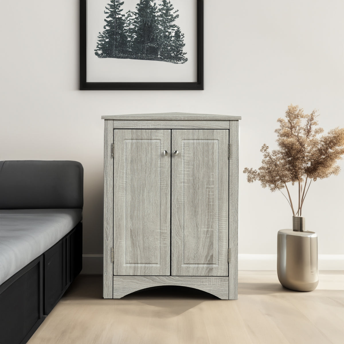 Oak Triangle Bathroom Storage Cabinet with Adjustable Shelves, Freesta ...