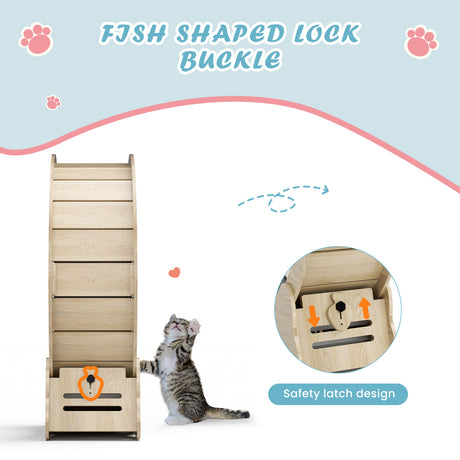 Indoor cat treadmill with carpet, tear device and latch natural wood, 39.4 inches long x 13.2 inches wide x 41.3 inches high - V.I.P Digital Presence