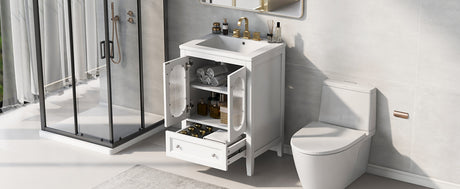 24" Bathroom Vanity with Sink, Bathroom Vanity Cabinet with One Drawer and Doors, Adjustable Shelf, Solid Wood and MDF, White - V.I.P Digital Presence