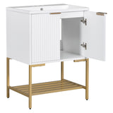 24" Bathroom Vanity with Sink, Bathroom Vanity Cabinet with Two Doors and Gold Metal Frame, Open Storage Shelf, White - V.I.P Digital Presence
