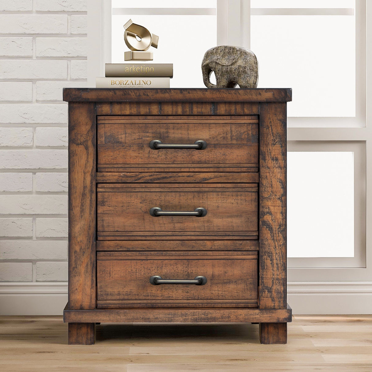 Rustic Three Drawer Reclaimed Solid Wood Framhouse Nightstand - V.I.P Digital Presence