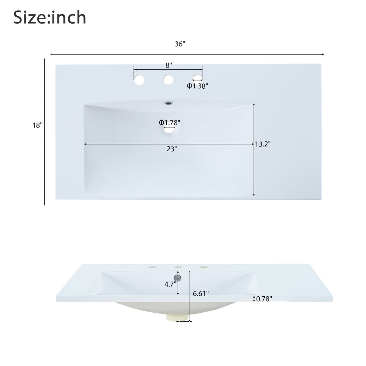 36" Single Bathroom Basin Sink, Left Offset Sink Vanity Top Only, 3-Faucet Holes, Resin - V.I.P Digital Presence