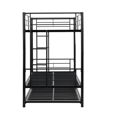 Twin bunk bed frame with trailer, metal bunk bed with sturdy guardrail and side ladder, can be divided into two beds, black - V.I.P Digital Presence