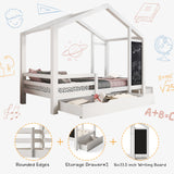 Full House Bed with Blackboard and Drawers Two assembly options White - V.I.P Digital Presence