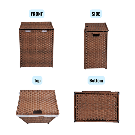 Laundry Hamper With Lid PE Rattan Powder Coating Frame Clothes Hampers with 02 Removable Bags, 100L, Brown Color - V.I.P Digital Presence