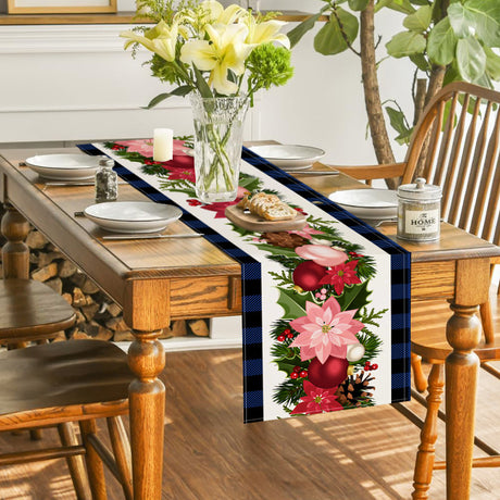 Christmas plaid linen table flag floral ball printed tablecloth entrance small tablecloth living room counter decoration tea flag - V.I.P Digital Presence